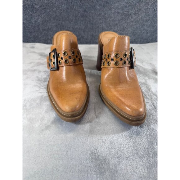 Mia womens shoes 8.5M Y2K Brown leather chunky mules heels 4" - Picture 7 of 16